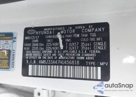 2017 Hyundai Tucson Se из США, поврежденный, VIN KM8J33A47HU456818